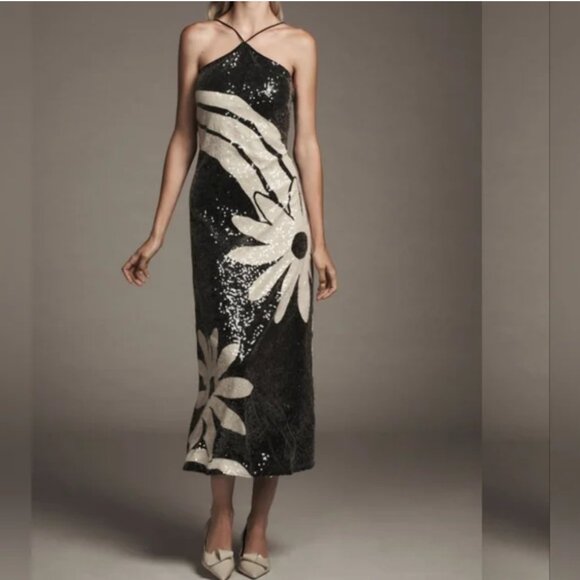 Farm Rio Halter Sequin Column Midi Dress size L - Picture 1 of 10